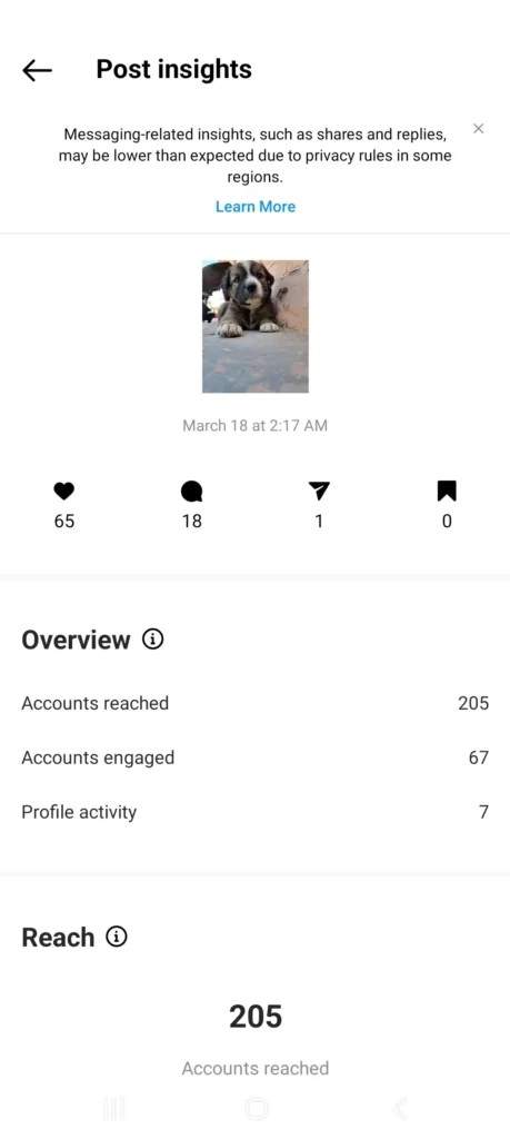 complete instagram post insights screenshot