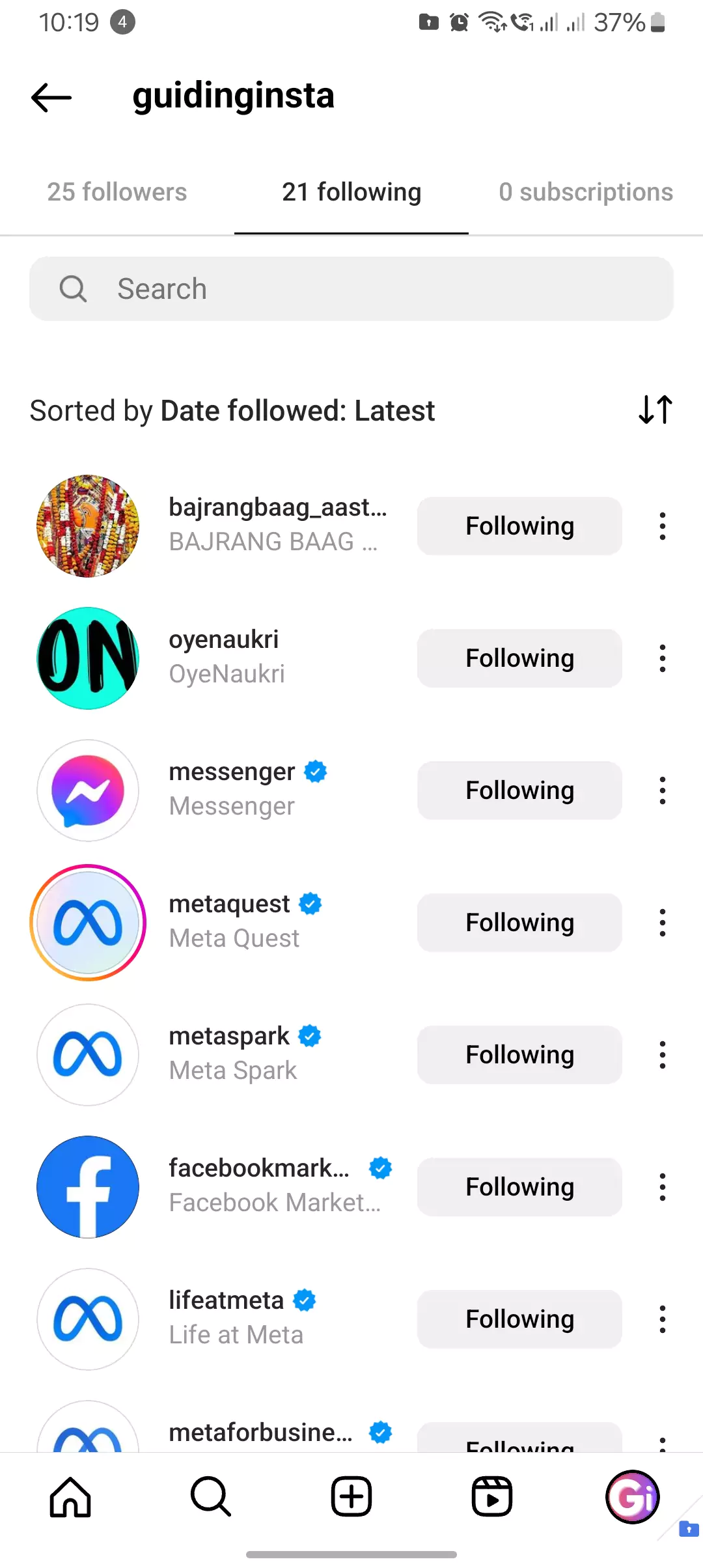 screenshot of latest followers