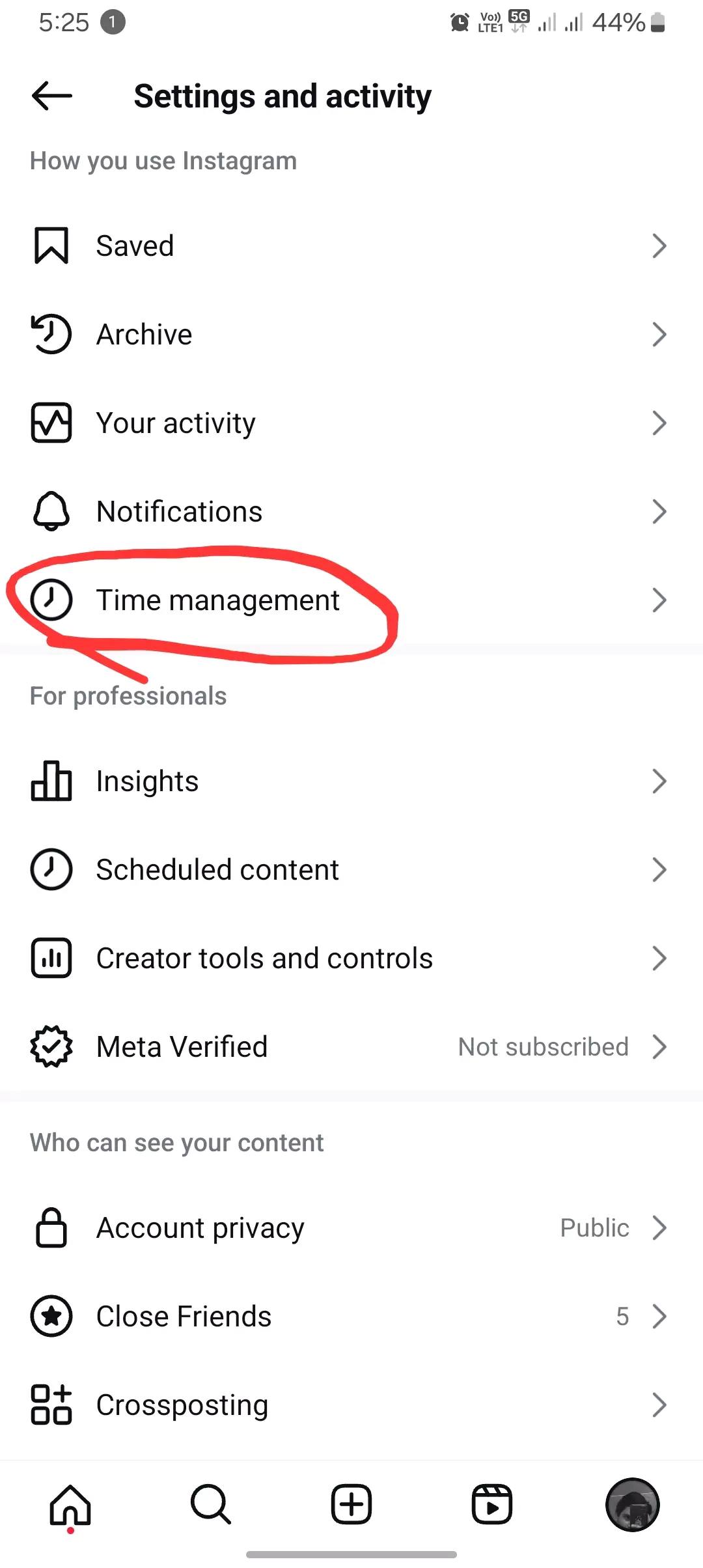 screenshot of the time management from instagram